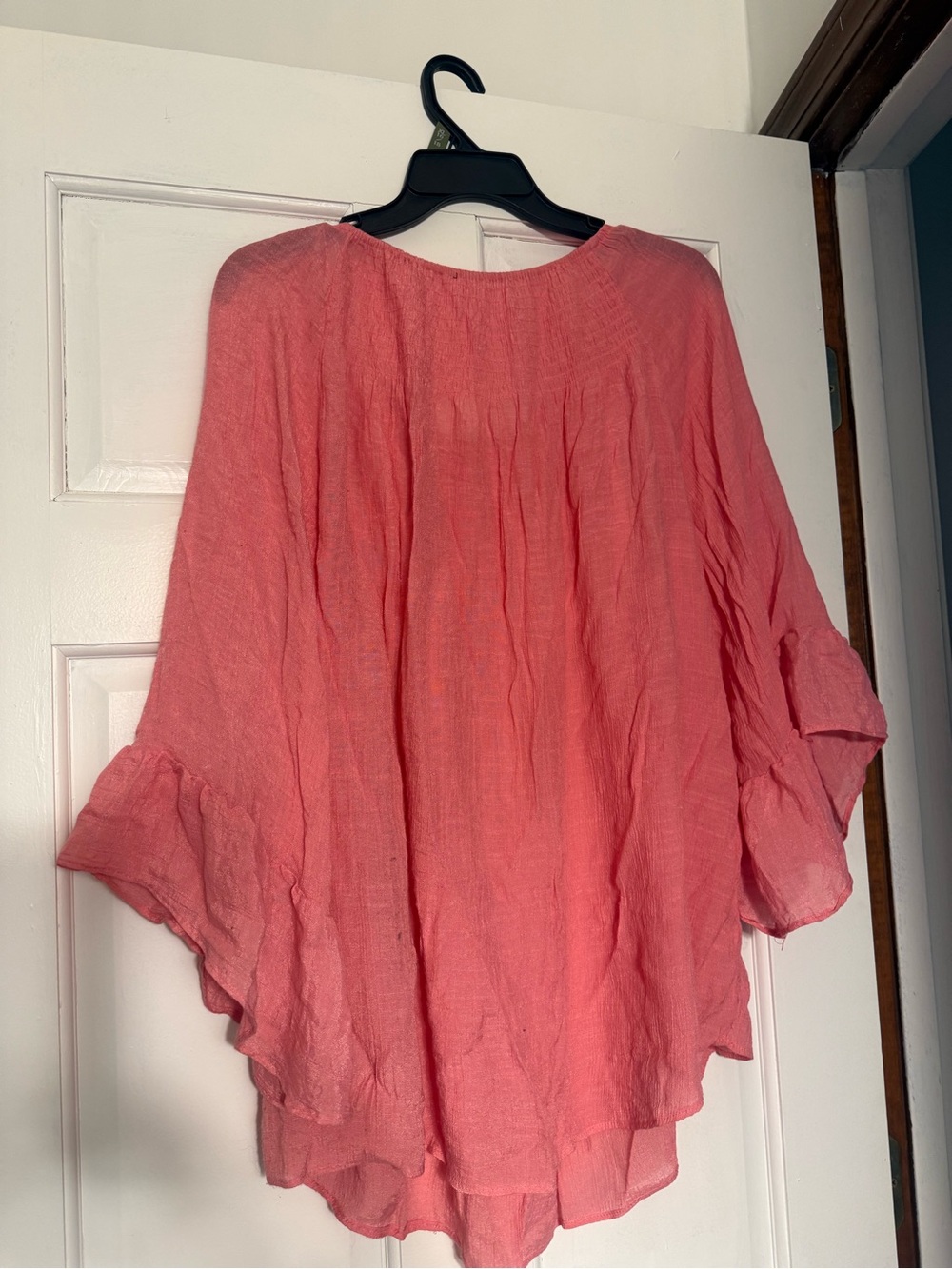 Women's Coral Pink Peasant Blouse - Picture 2 of 2